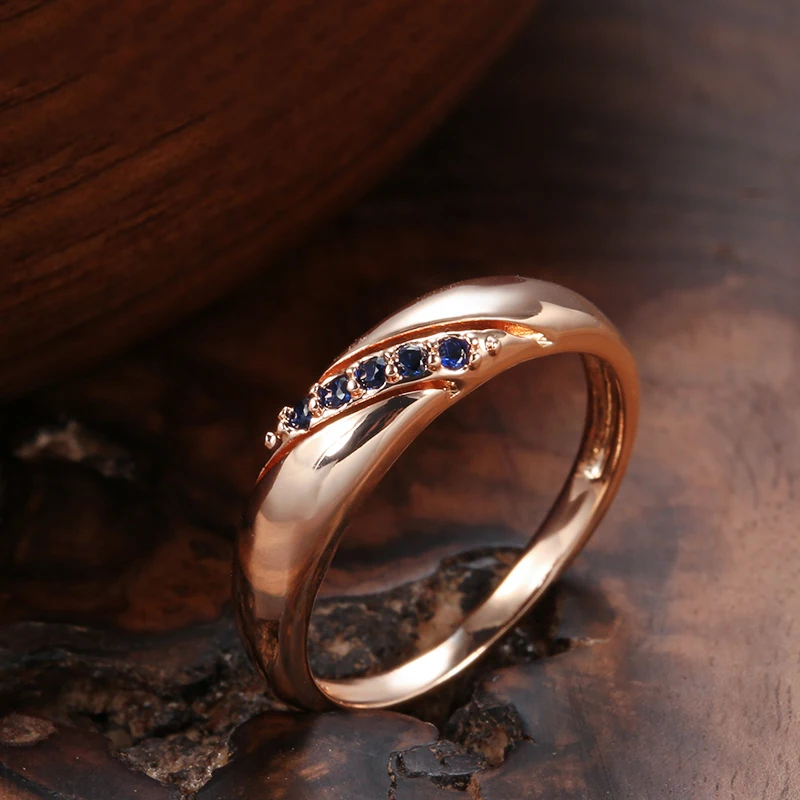 Minimalist Twill Blue Zircon 585 Rose Gold Color Fashion Rings Women Vintage Geometric Jewelry Ethnic Stackable Simple Rings