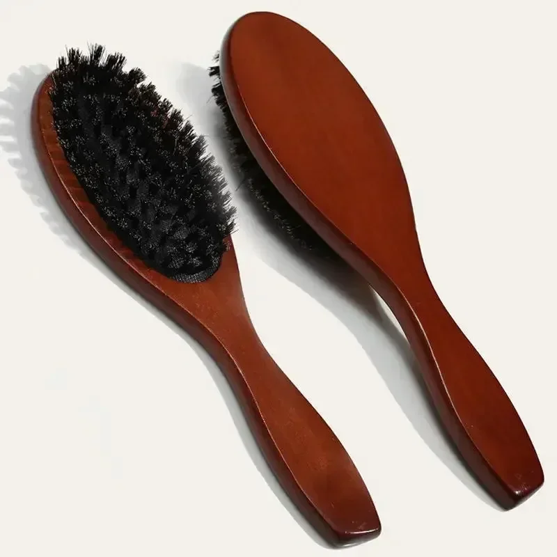 New Arrival Hair Brush Wood Handle Boar Bristle Beard Comb Styling Detangling Straighten Brown Lotus Boar Bristles Massage Comb