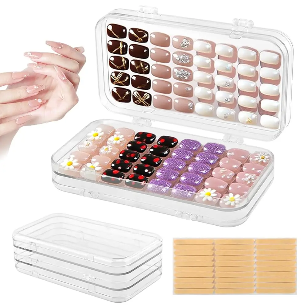 

Портативный органайзер для накладных ногтей Tri-Fold, прозрачный футляр для хранения накладных ногтей на 4 страницы с 30 шт. двусторонних клейких лент