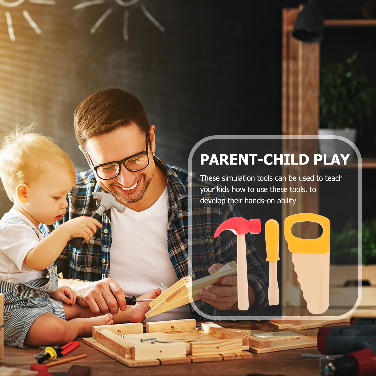 1Set Holz Werkzeug Kit Bau Pretend Spielen Simulation Hammer Säge Schraubendreher Premium Holz Material Sichere Griff Stärke