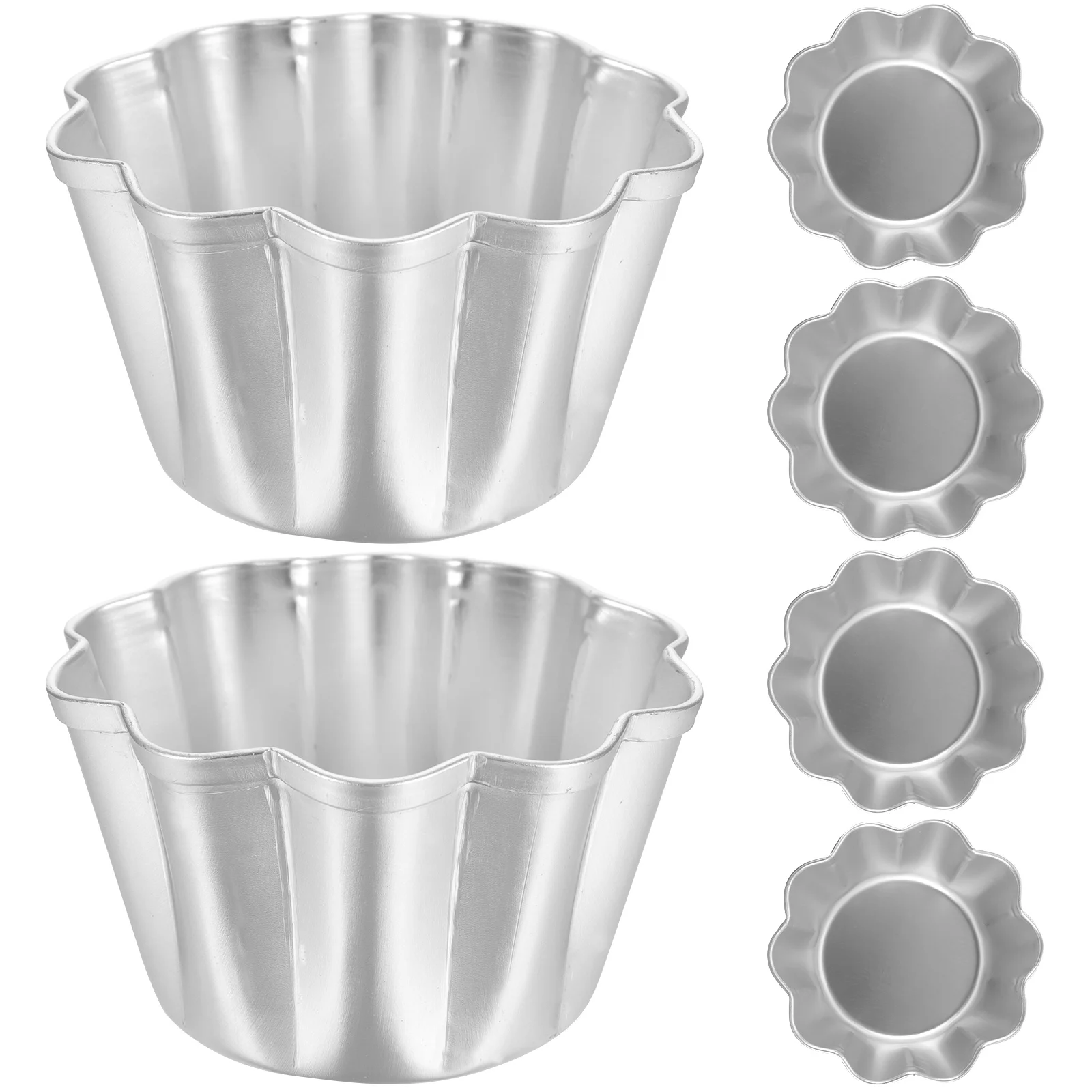 6 Pcs Puto Cup Cake Mold Flat Skillet Muffin Cups Biscuit Mini Muffins Aluminum Alloy Pudding Molds for Steaming Chiffon Pan