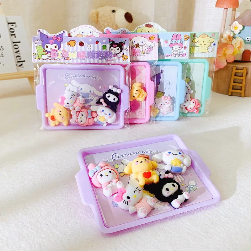 Sanrio 24pcs Sticker Kawaii Hello Kitty Kuromi Diy Resin Stickers Small Tray Cartoon Stereo Doll Stickers Jelly Decorations