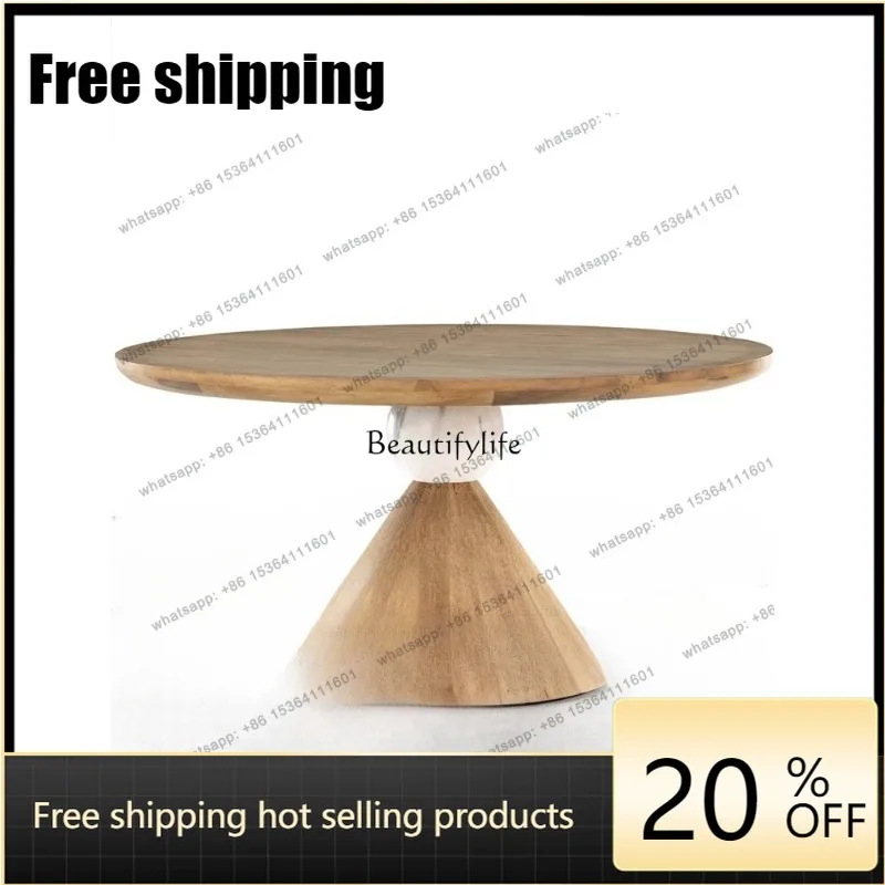 HJ Medieval solid wood round dining table designer French retro style home modern simple dining table