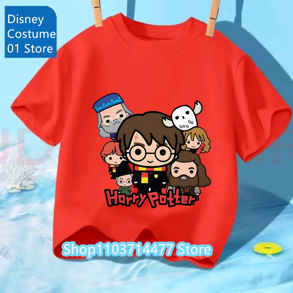 

Harry Potter Printing T-shirt Babies Girls O-neck Bottoming Shirt Fashion Simple Cute Short Sleeve Tops Child Cartoon Clothes