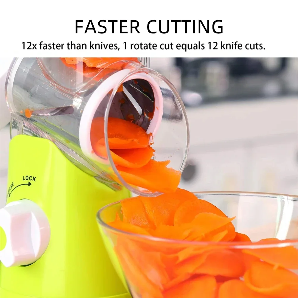 Vegetable Cutter Manual Rotary Cheese Graters Round Mandoline Slicer Shredder With 3 Stainless Steel Blades Kitchen Accessories