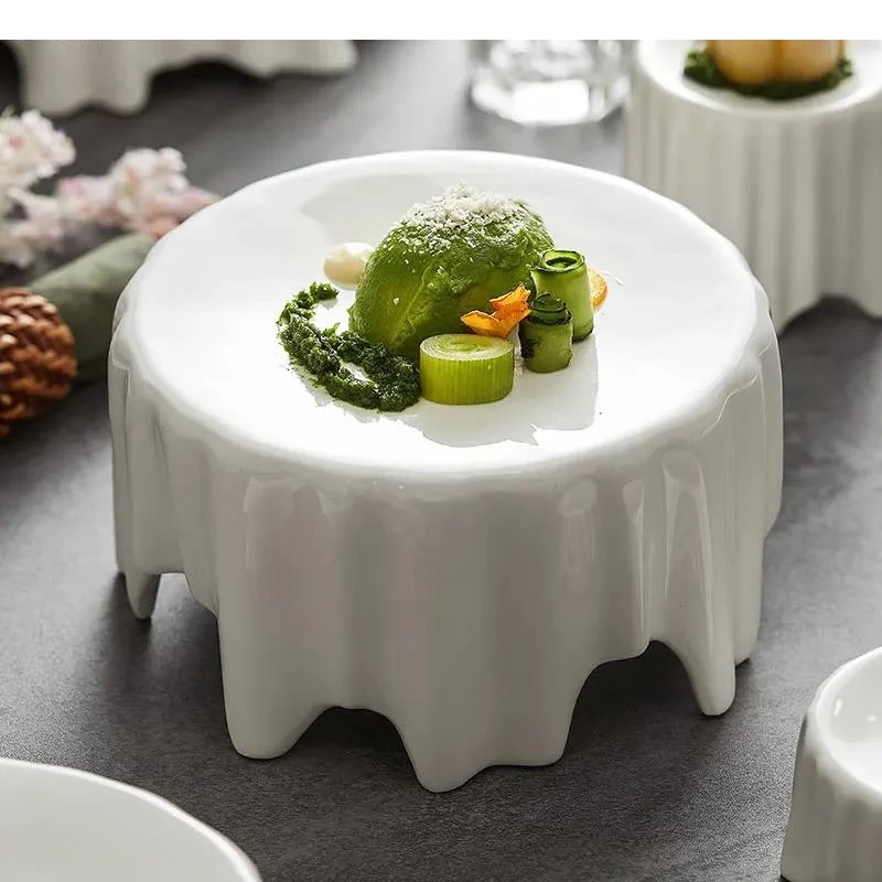 High-foot Round Table Nordic Restaurant Ceramic Dessert Plate Sushi Food Decoration Main Dish Kitchen Tableware