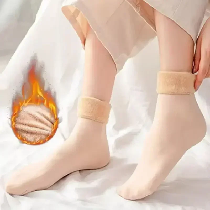 Calcetines térmicos de invierno para hombre y mujer, unisex, con forro polar grueso, de lana de cachemira, cálidos, cortos, ideales para botas de nieve, para usar en casa y en interiores, para climas fríos.