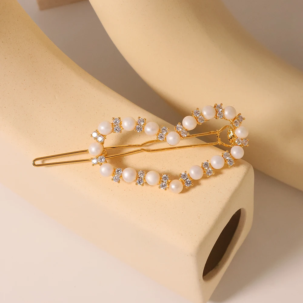 GLSEEVO Heart Shape Zircon Pearl Hair Pins  Fashion Designer Designs New Hair Pins 2024 Hair Jewelry GH0104