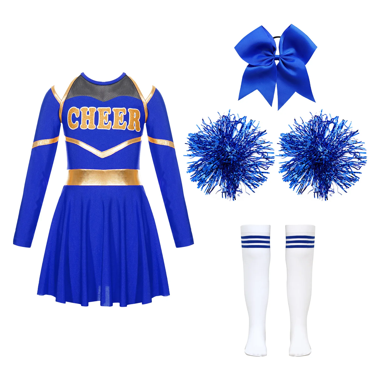 

Kids Girls Cheerleading Dance Outfits Long Sleeve Leotard Dress Halloween Cheer Leaders Uniform Carnival Performance Costumes