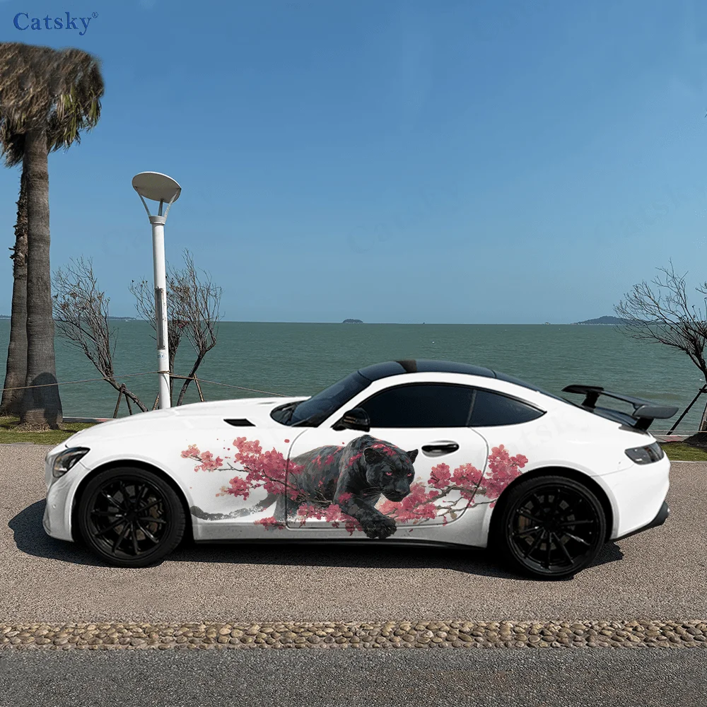 

Leopard Flower Branch Car Vinyl Wraps Decal Self-adhesive PVC Sticker Suitable for Trucks SUV Decoration Auto Accessories Gift
