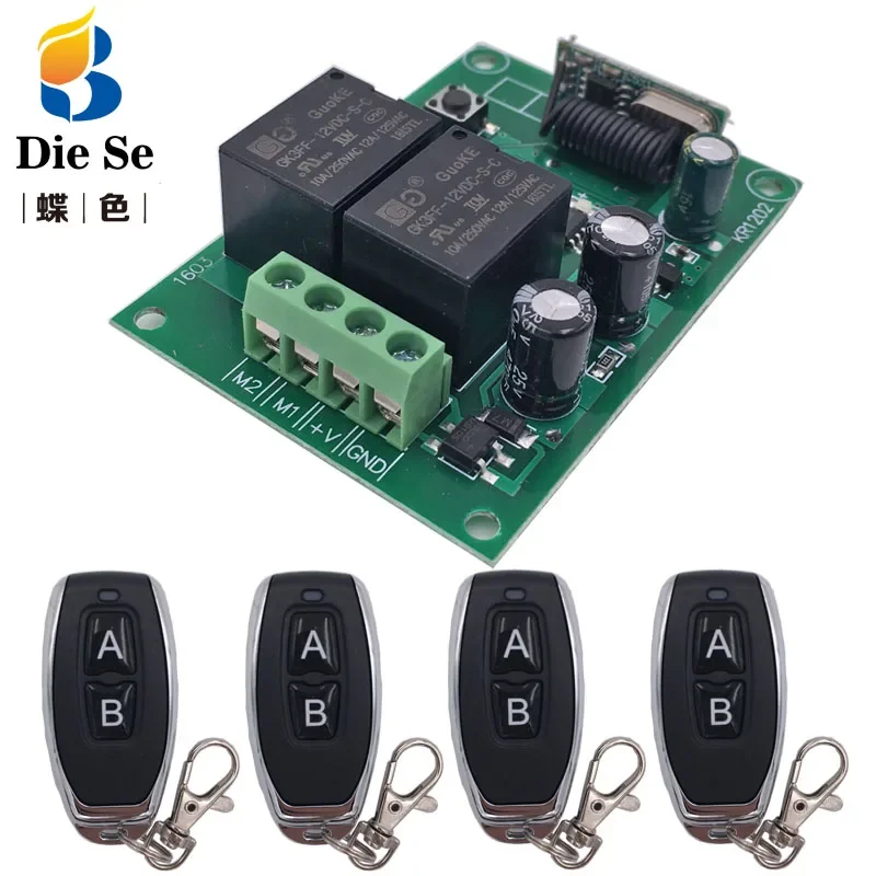 Remote Control 433Mhz DC 12V 2CH RF Relay Receiver and Transmitter for Garage Remote Control and Change Motor Positive negative