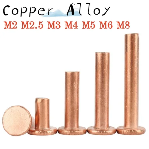 Remache de cabeza plana de cobre púrpura de cabeza redonda, aleación de cobre, tipo de impacto GB109, 2-100 piezas, M2, M2.5, M3, M4, M5, M8, M6
