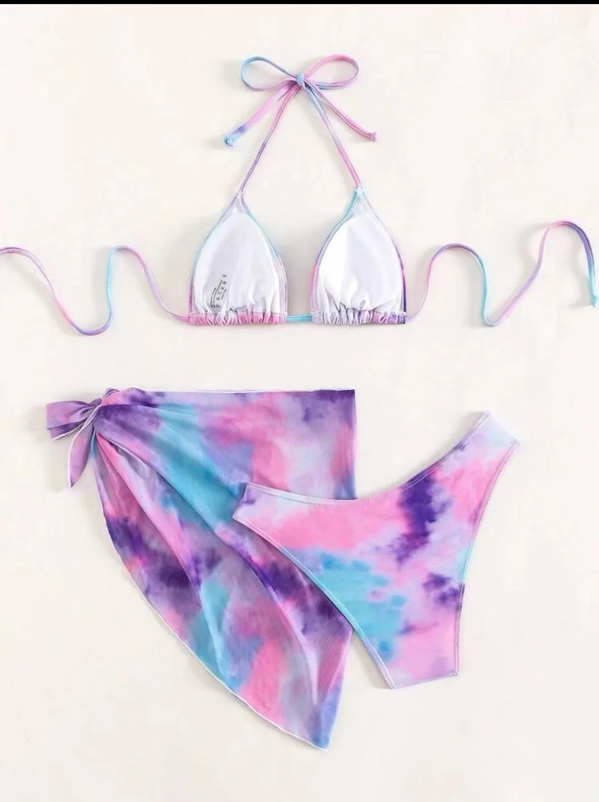 Sexy halter damskie tie dye zestawy bikini we wzory trzyczęściowy z spódnica z siatki kostiumami kąpielowymi kostium kąpielowy stroje plażowe biquini