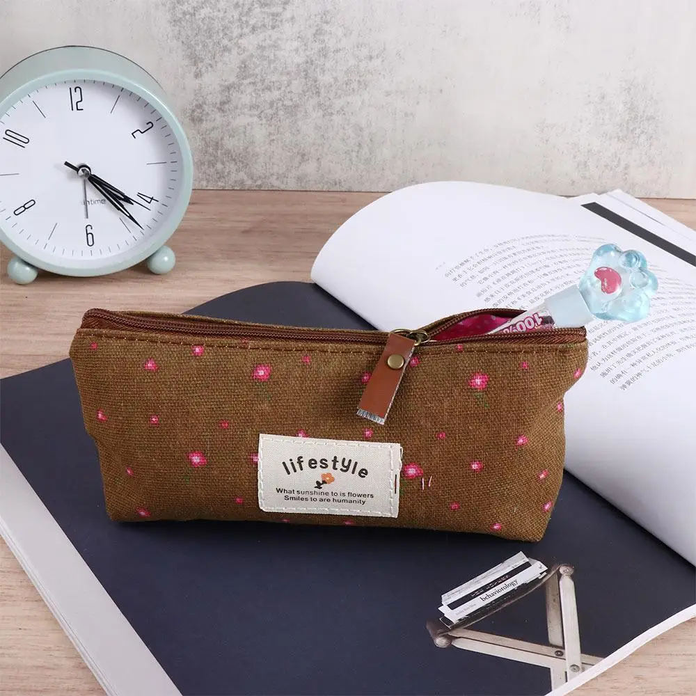 School Supplies Cute Makeup Bag for Girl Floral Flower Cosmetic Bag Pencil Case Pen Bags Pencil Bag Zipper Pouch