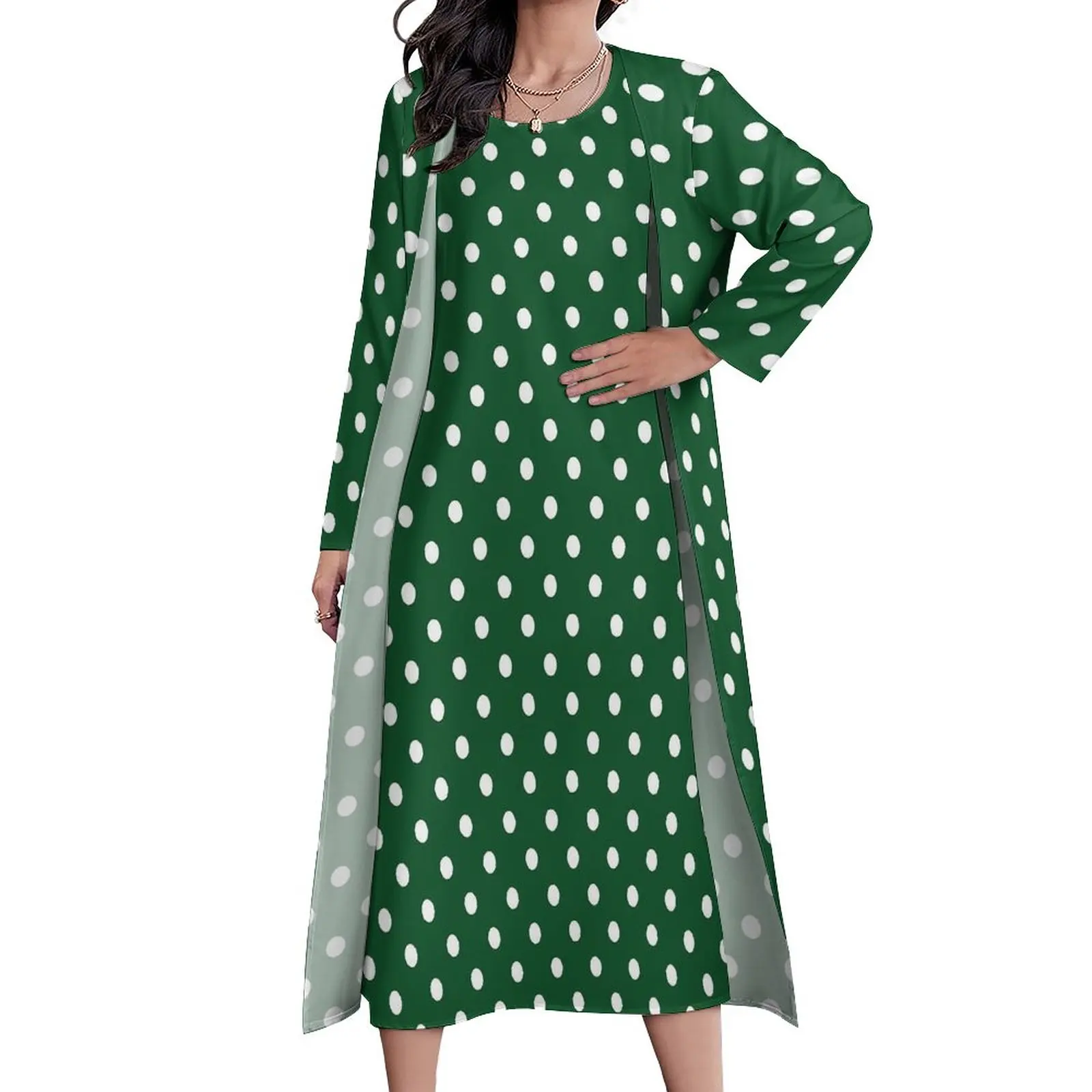 Green Polka Dots Dress Summer Vintage Print Streetwear Bohemia Long Dresses Women Graphic Vintage Maxi Dress Big Size 4XL 5XL