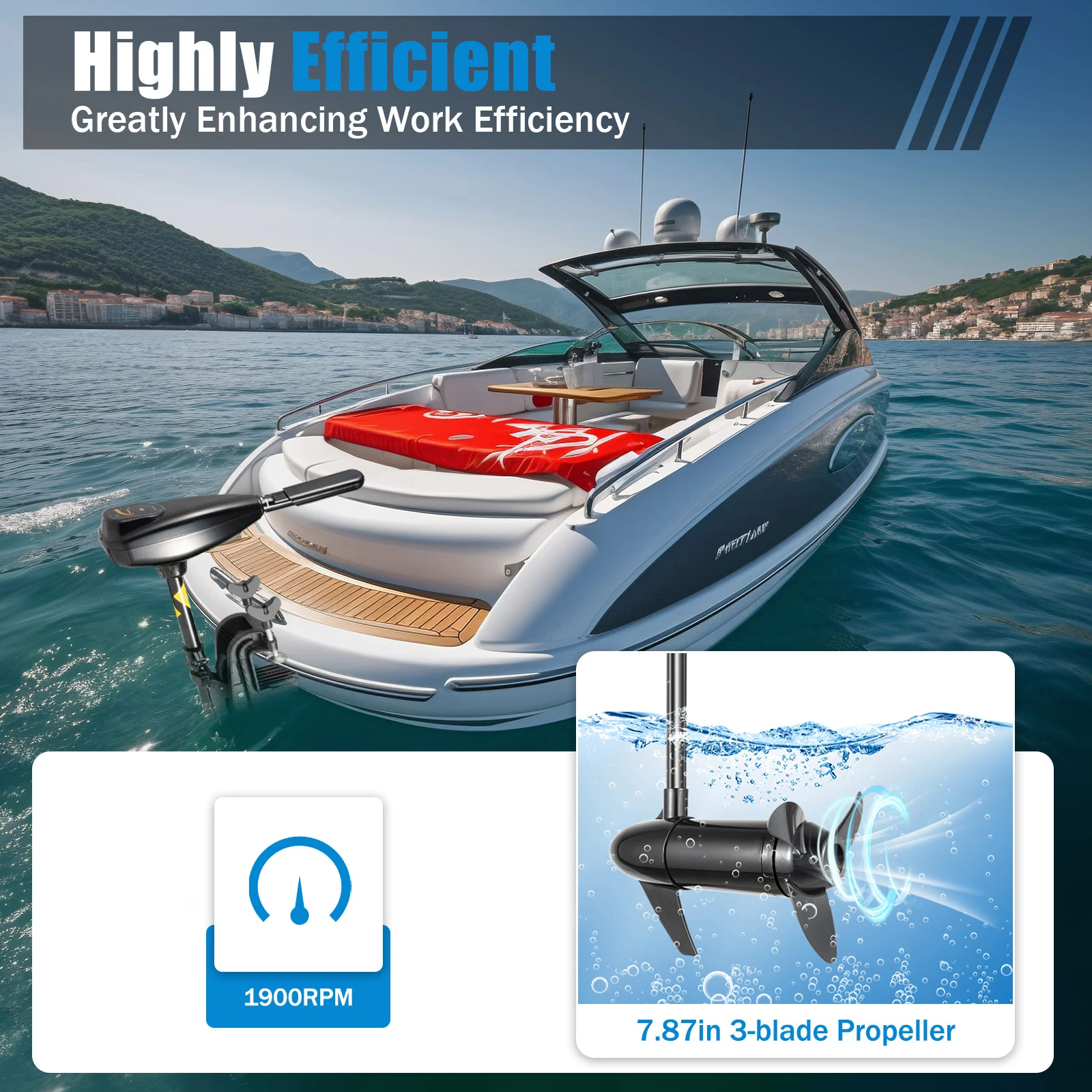 Electric Trolling Outboard Motor 80lbs Thrust, 12V 626W with 5 Forward 3 Reverse Gears, for Fishing Boat 6-8 People