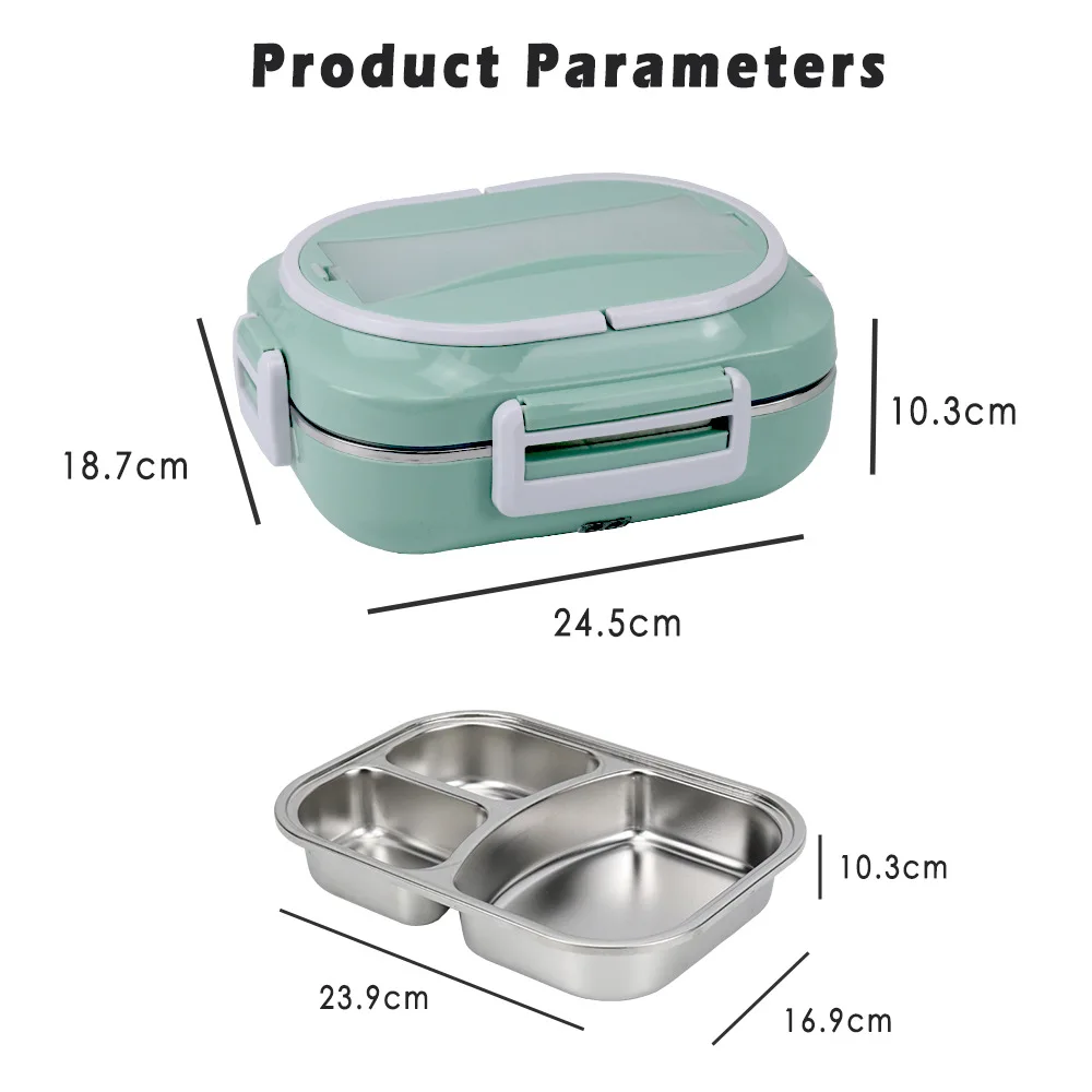 Three-grid Leak-proof Fast Heating Electric Lunch Box Household Portable Food Heater Stainless Steel Lunch Box