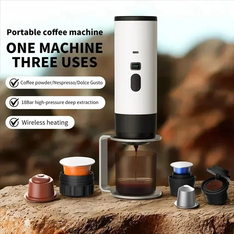 Wireless Electric Portable Espresso Coffee Machine High-capacity For Car & Home Camping Coffee Maker Capsule Powder Travel New