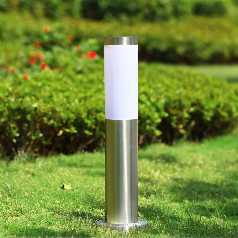 Outdoor Round Stainless Steel Lawn Light Courtyard Garden Lamp Community Street Lamp Cylindrical Modern Lawn Lamps