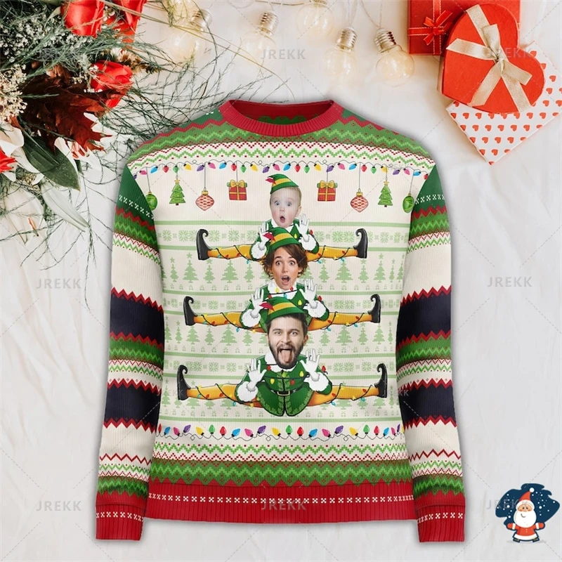 3D DIY Photos LOGO Printed Ugly Christmas Sweaters Custom Picture Mens Sweater Merry Christmas Sweatshirts Crew Neck Sweatshirts