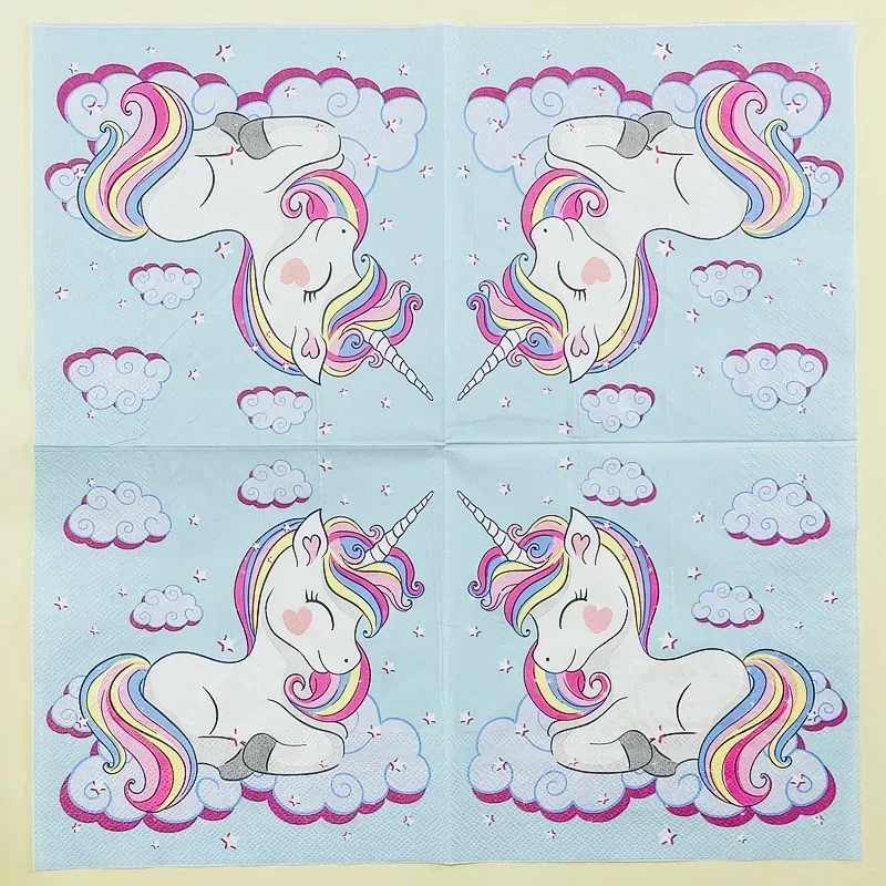 

Food Grade Printed Napkins Birthday Party Hotel Baby Shower Paper Blue Rainbow Horse Unicorn Cartoon Coloured Paper Towels