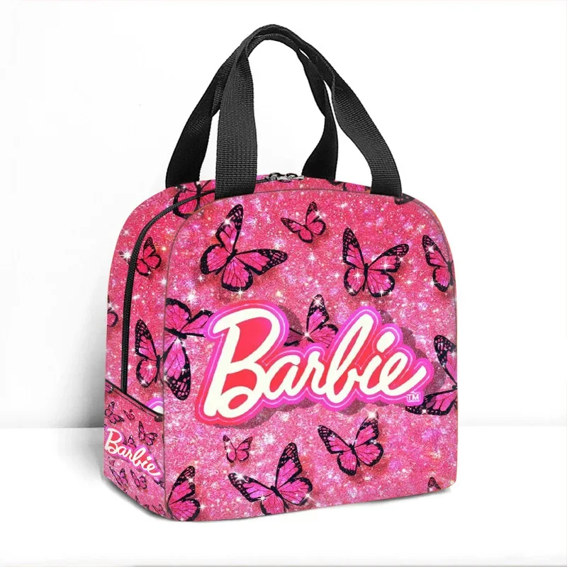 Kawaii Barbie Lunch Bag MINSO Anime Lovely Children Cartoon Shoulder Bag borsa per isolamento termico con stampa di moda portatile