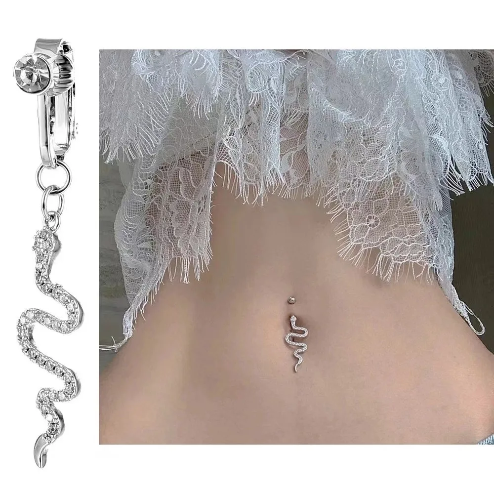 Non Perforated Snake Belly Button Nail No Need for Perforation Ins Eye-catching Cool Guy Special Belly Button Clip Zircon Niche