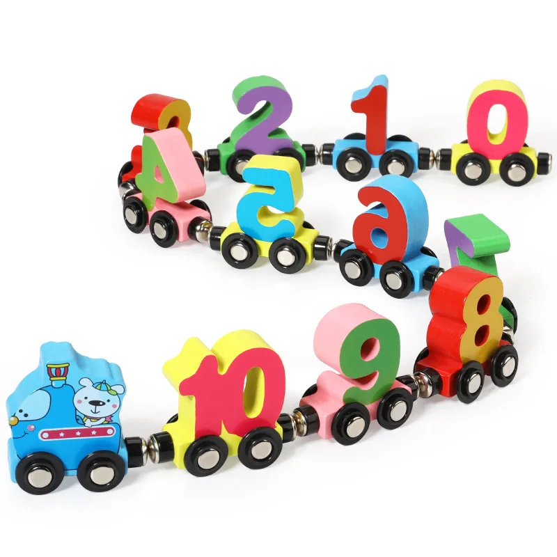 Children Wooden Magnetic Digital Train Wooden Letters Assembled Educational Early Education Building Blocks Toy Car