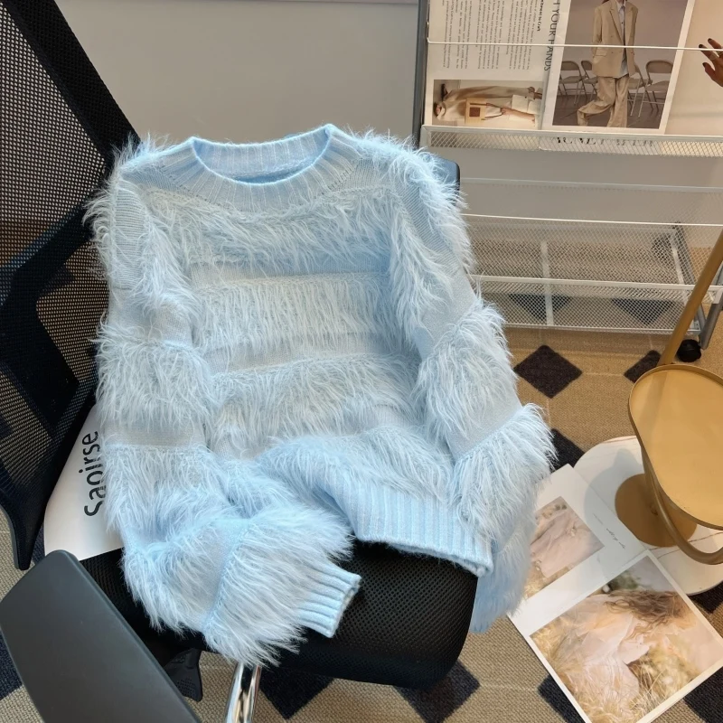 

Мягкий липкий вязаный свитер с кисточками для женщин, осенняя новая коллекция, ретро ленивый стиль, свитер с длинными рукавами, дизайн, высококачественный топ