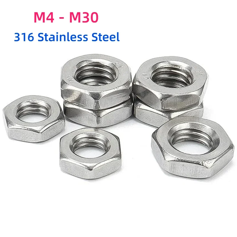 M4 M5 M6 M8 M10 M12 M14 M16 M18 M20 M22 M24 M27 M30 316 Stainless Steel Flat Hexagon Thin Nut Metric Thread Hex Jam Nuts