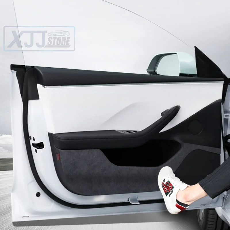 

Italian Suede Carbon Fiber Sticker Fit For Tesla New Model 3 Hhighalnd 2024 2025 Interior Accessories Door Anti Kick Cover Mat