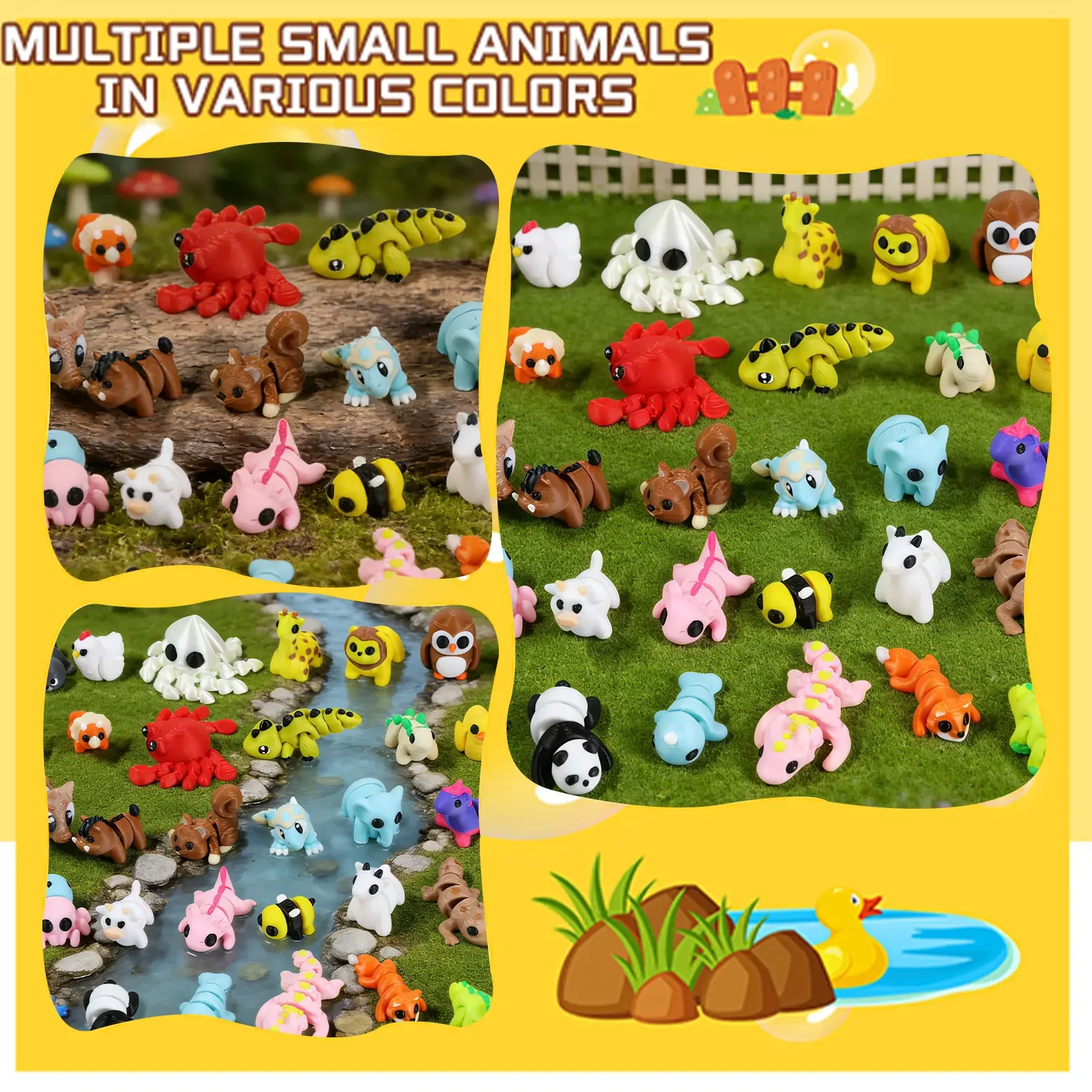 50-piece Mini Random 3D Printed Animal Figurine Set, Flexible and Movable  , Surprise 3D Printed Cute Animal Desktop Decoration,