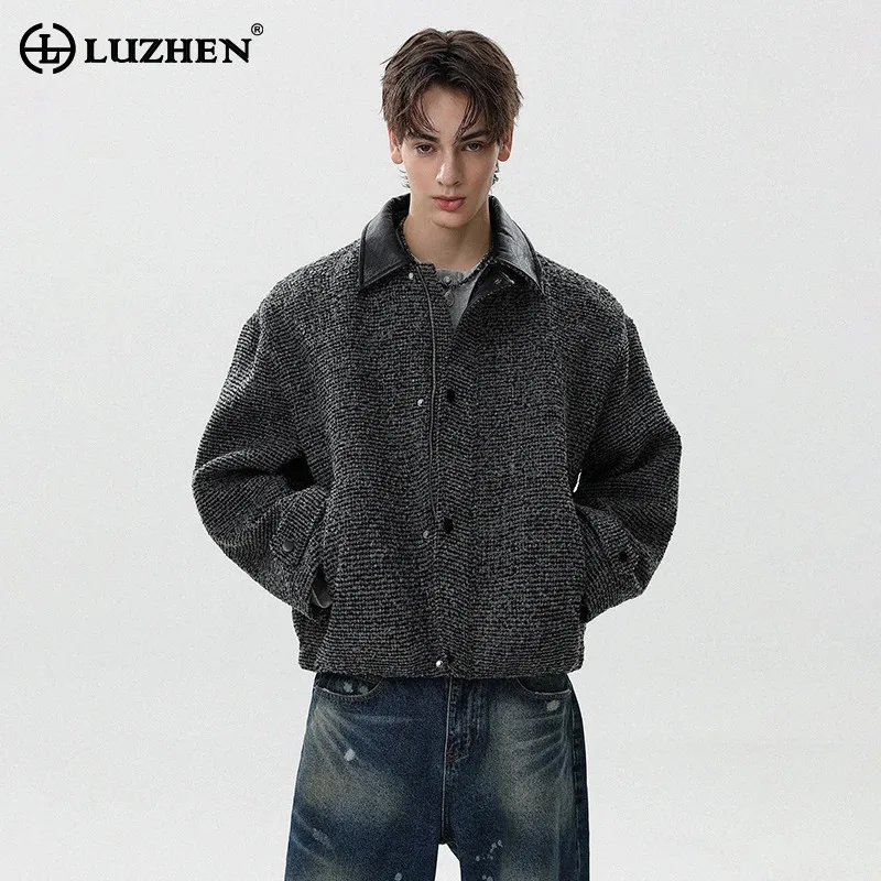 

LUZHEN 2025 Autumn New Fashion Leather Collar Casual Elegant Jacket Men High Quality Stylish Handsome Textured Male Coat JY4178