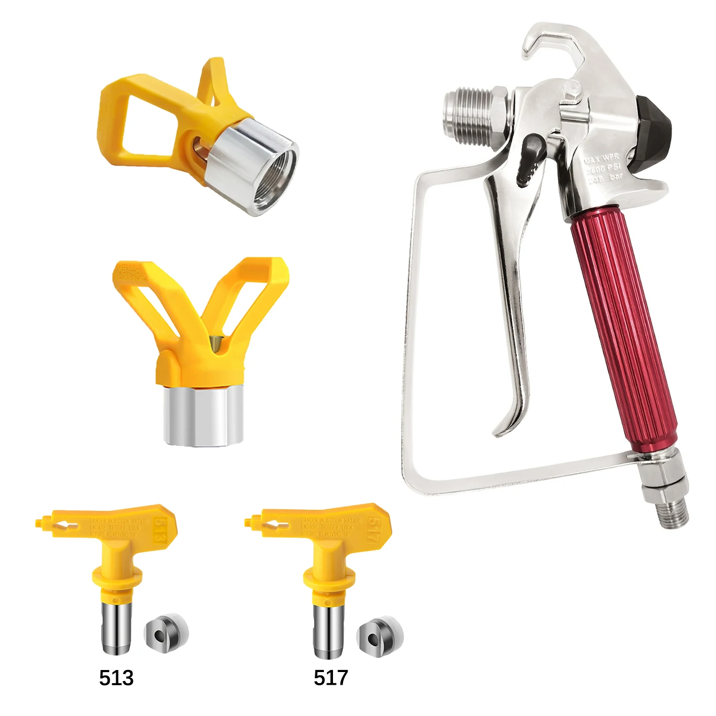 

5Pcs Professional Airless Paint Spray Gun Kit with 513/517 Nozzle & Guard for Latex Painting