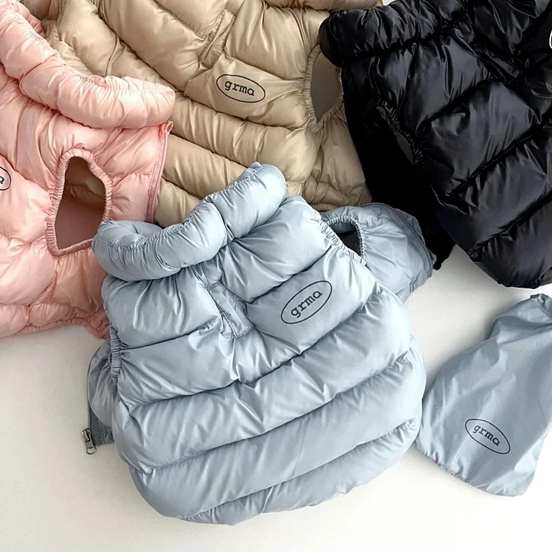 Winter Warm Pet Cotton Clothes Dog Clothes Puppy Solid Colour Down Jacket Teddy Thickened Open Button Shirt Puppy Coat Clothing