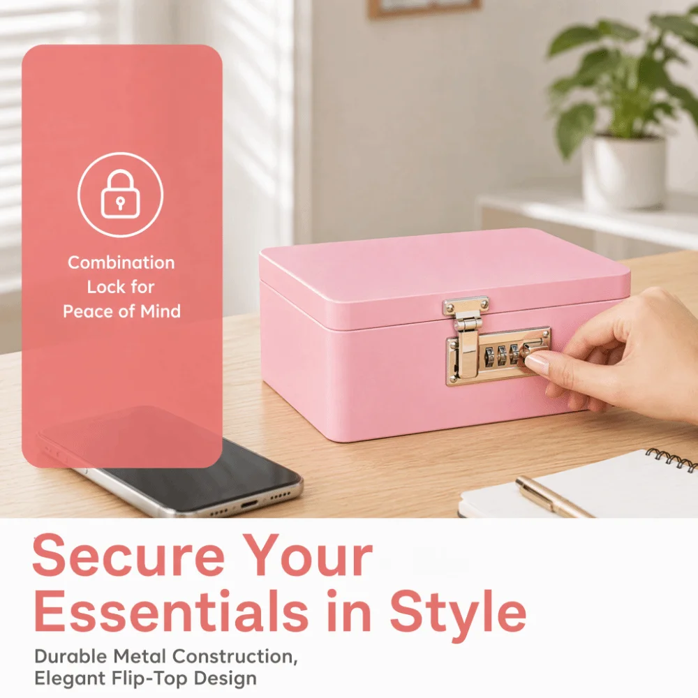 Solid Color Combination Lock Storage Box Rectangular Secure Storage Password Lock Iron Box Flip Top Design Piggy Bank Desktop