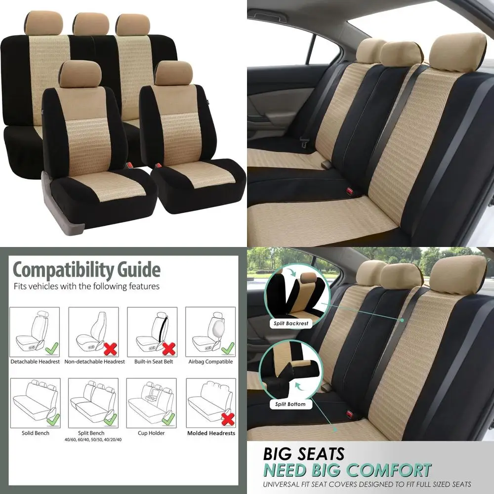 

Trendy Elegance 3D Air Mesh Car Seat Covers - Universal Fit, Washable Seat Cover for SUV, Sedan, Van, Beige, Full Set
