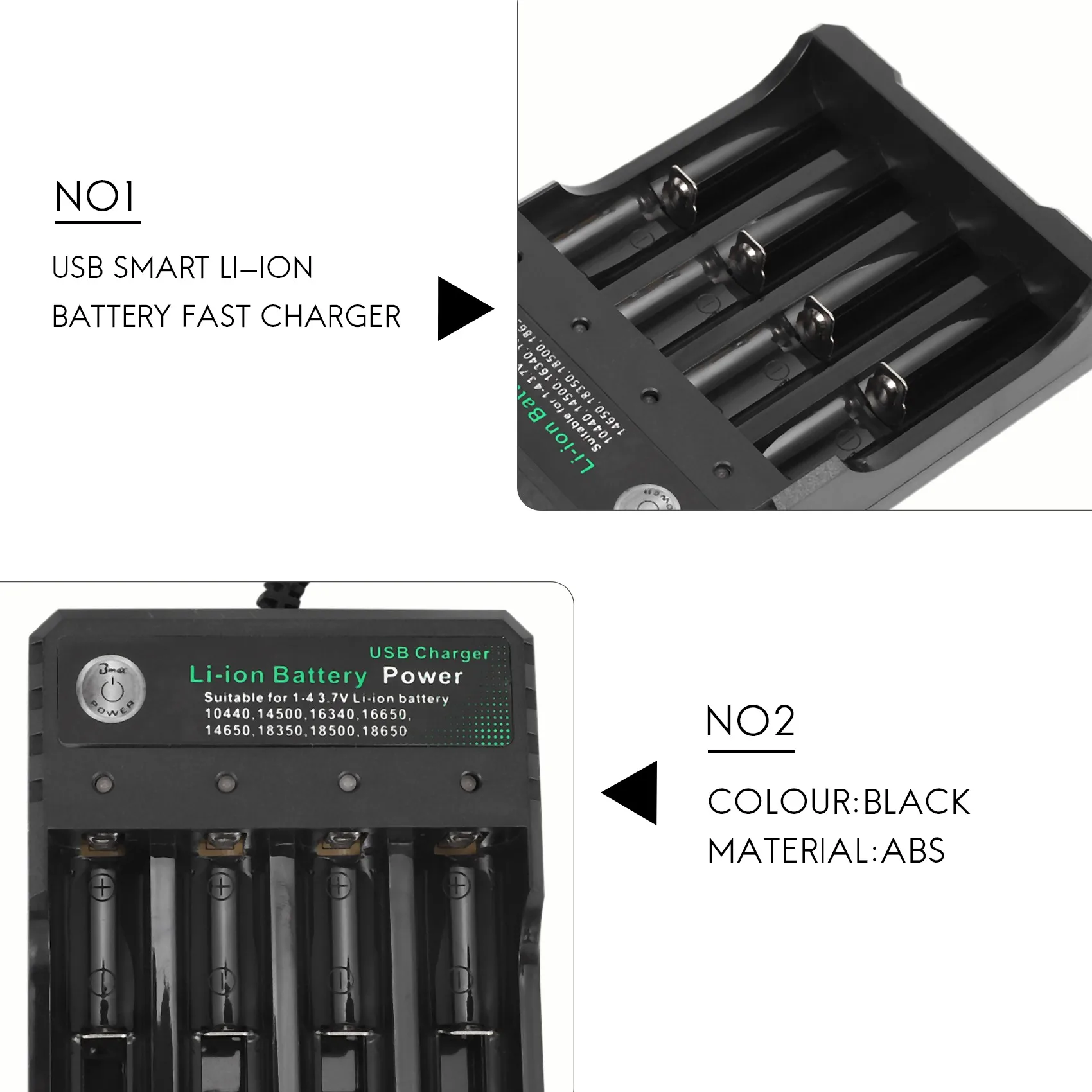 

18650 Lithium Battery Charger 4 Slot 3.7V Smart USB Charging Stand 14500 Bright Flashlight Charger