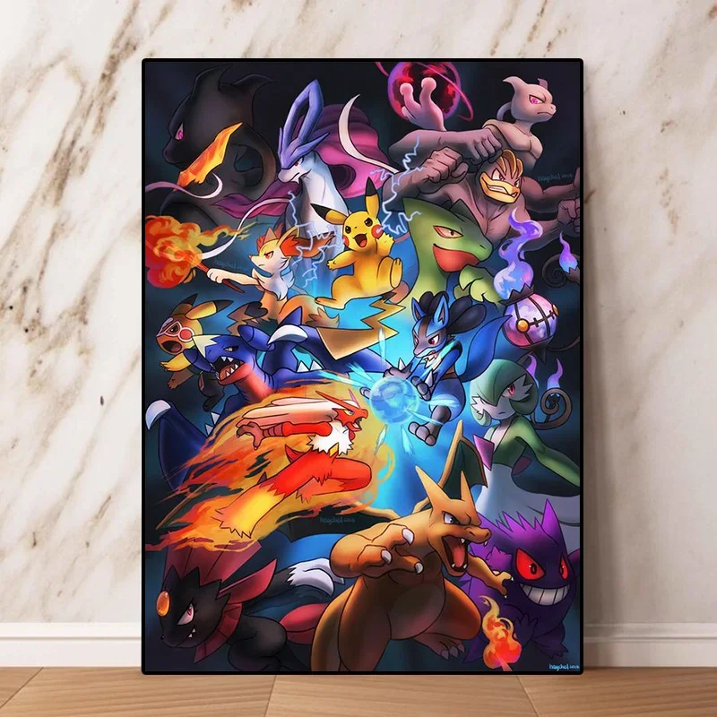 Japanese Anime Peripheral Vintage Pokemon Poster Gyarados Eevee Evolution Wall Art Canvas Painting Modern Room Decorate Picture