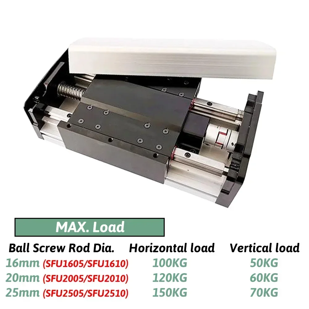 Imagem -03 - Cnc Totalmente Fechado Guia Linear Stage Bola Parafuso Módulo Dustproof Deslizante Tabela Heavy Duty 150 mm Largura Sfu1605 Sfu2505