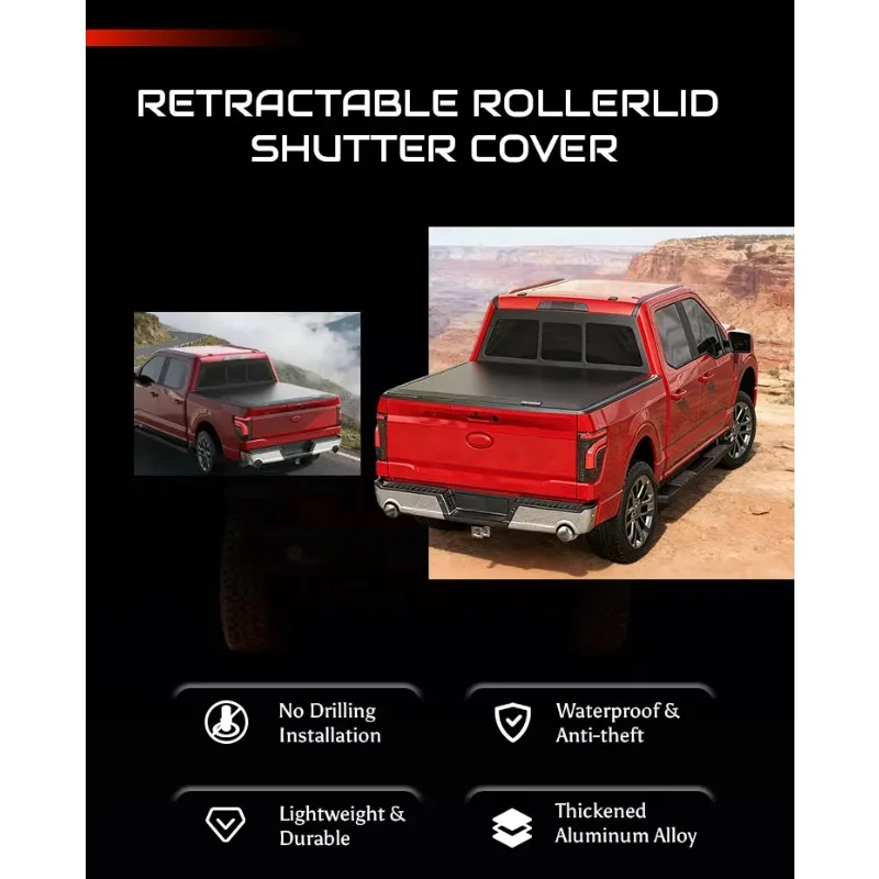 

Krono Wild Canyossoar Pickup Truck Bed Roll-N-Lock Manual Tonneau Cover Maverick 2022+ Retractable Aluminum Alloy Roller