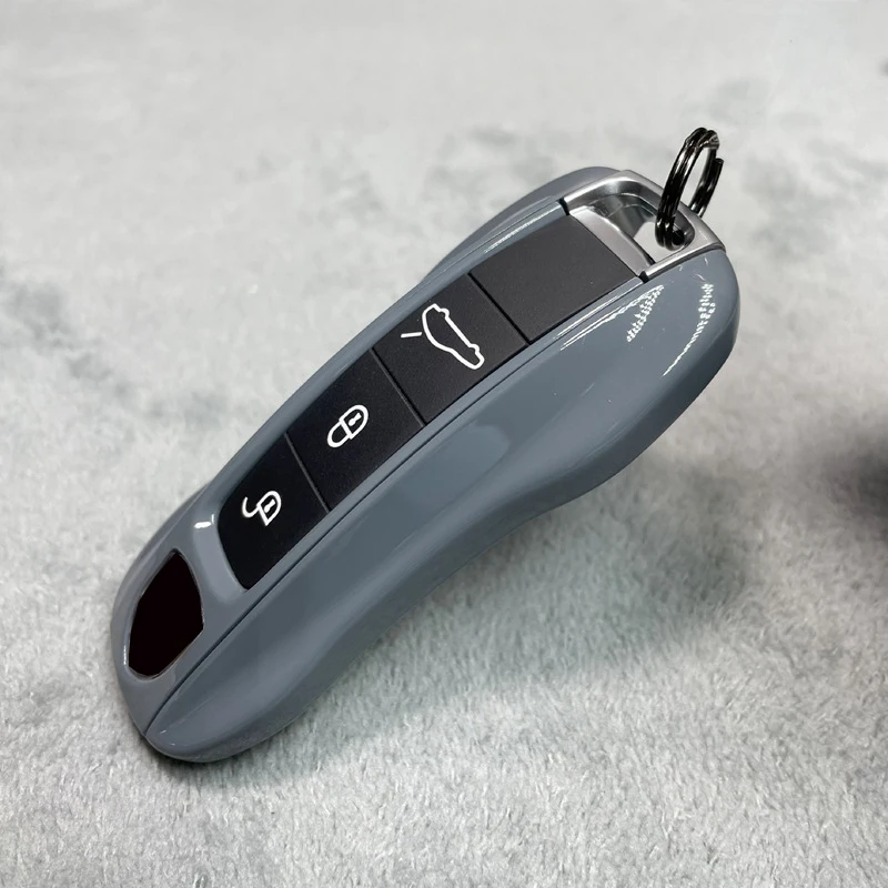 Key Case Cement Grey for Porsche 718 911 Panamera Cayenne Macan Boxster Cayman Car Key Shell Cover Remote Control Fob Replace