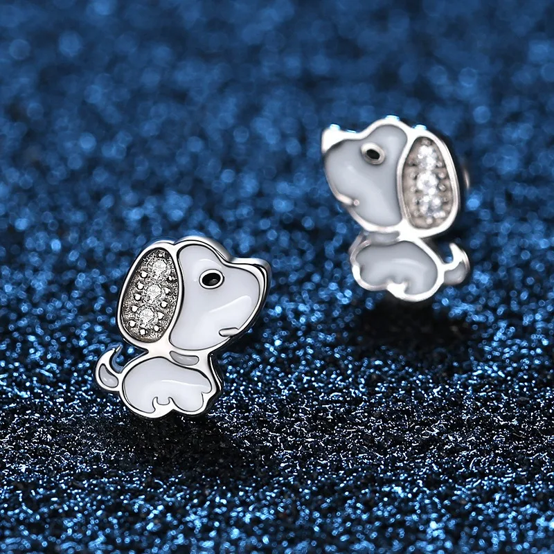 TrustDavis Real 925 Sterling Silver Minimalist Fashion Charm Cute  Animal Little Dog Stud Earrings Women Girls Jewelry DS3974