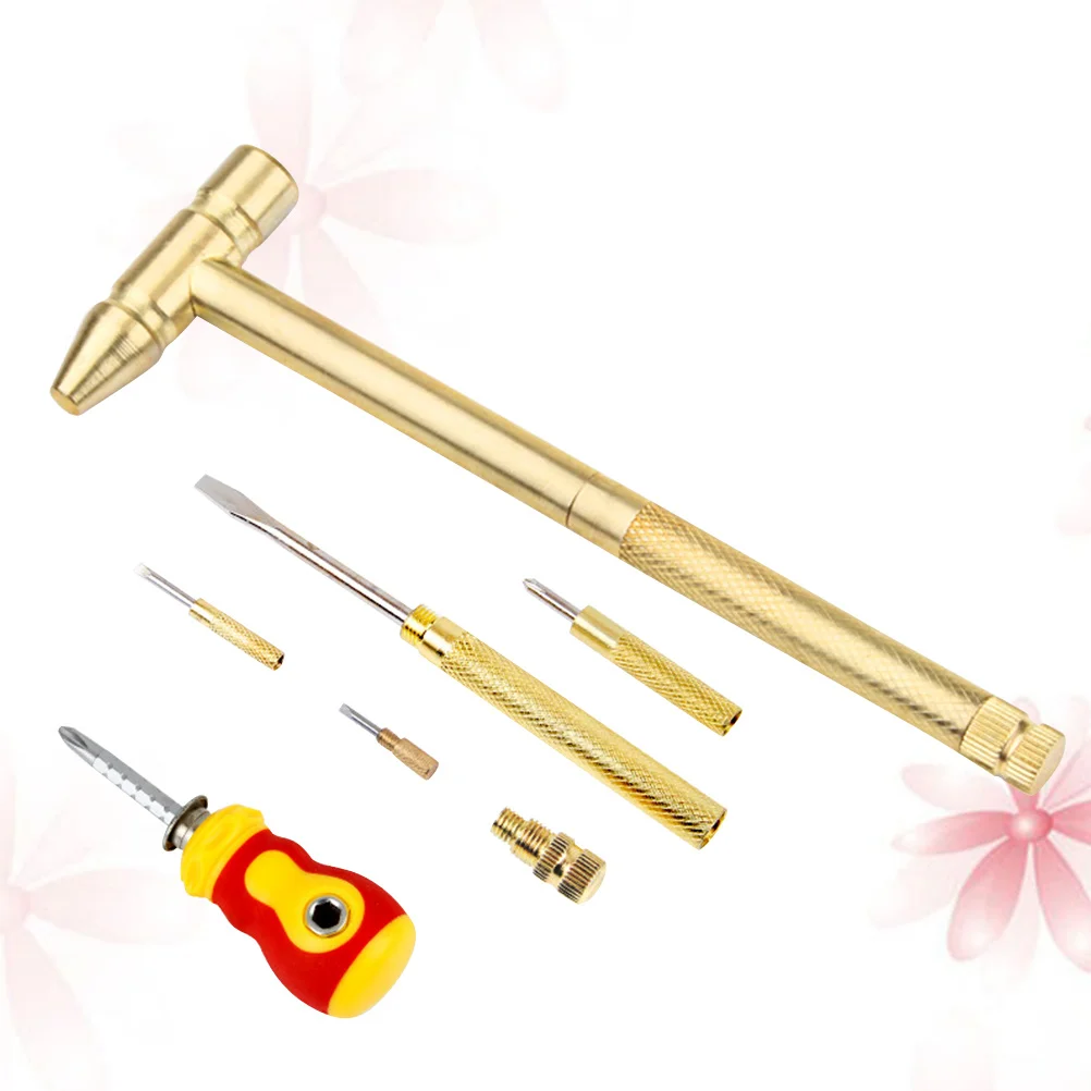 1Set Mini Copper Hammer 3-In-1 Screwdriver Anti-Slip Home Repair Tool Multifunctional Copper Handcraft Tools For Camping Hiking