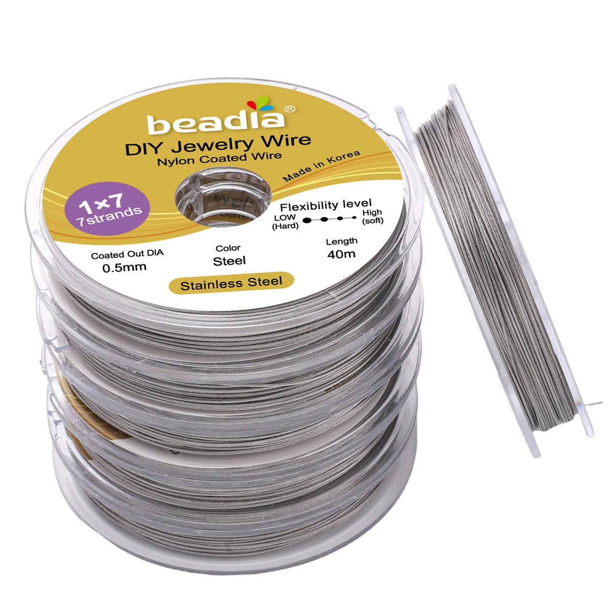 30–50 m/Rolle, 0,3/0,38/0,5/0,6 mm, Rhodium-Goldfarbener Stahldraht, Nylon-beschichteter Perlendraht für Schmuckherstellung, DIY-Armbandzubehör