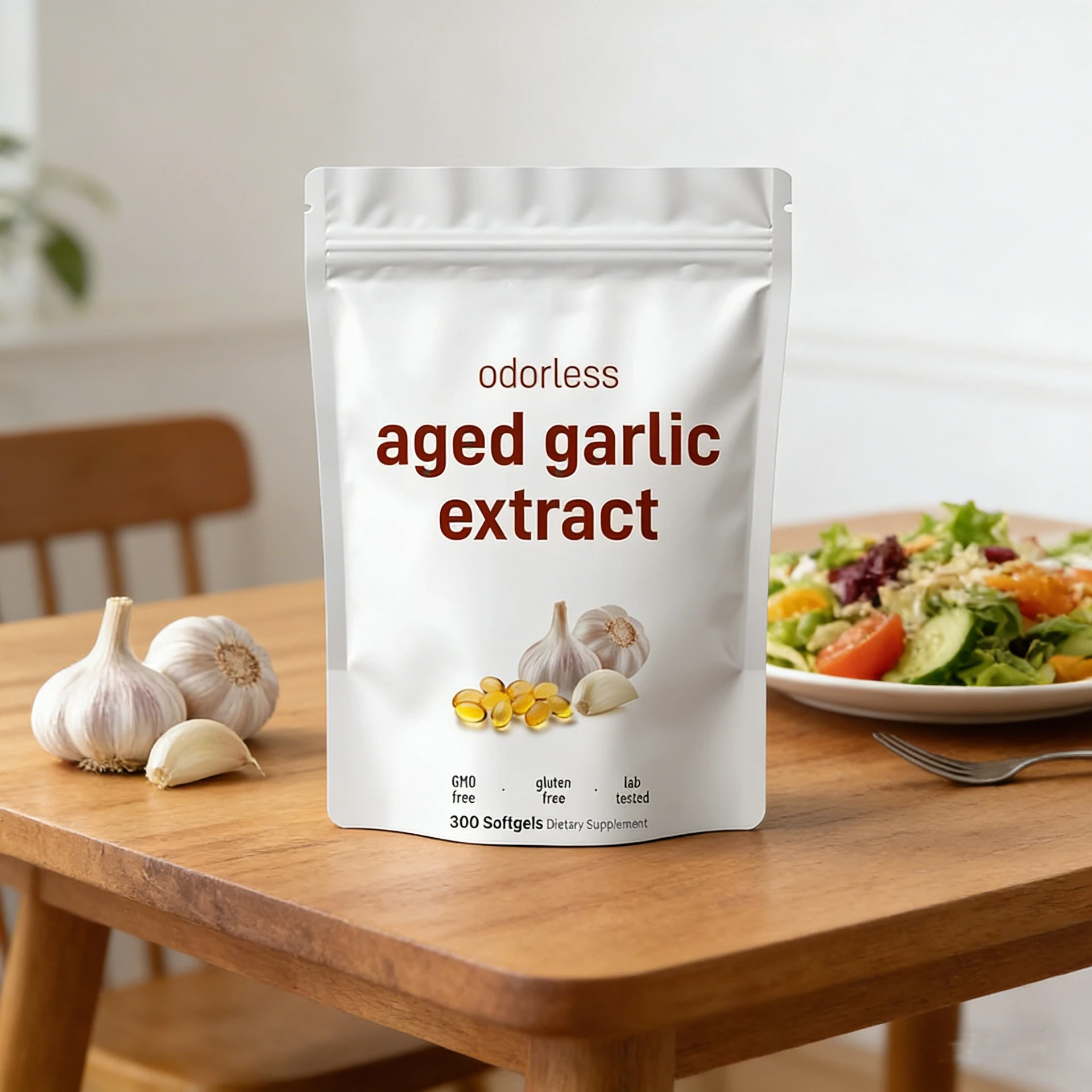 Odorless Aged Garlic Extract Softgels, 300 Count, Non-GMO Gluten Free Garlic Supplement for Immune & Heart Health