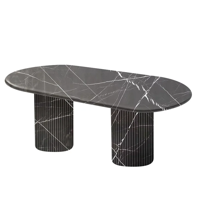 Minimalist Natural Marble Dining Table Simple Villa Oval Wave Column Dining Table Home Furniture