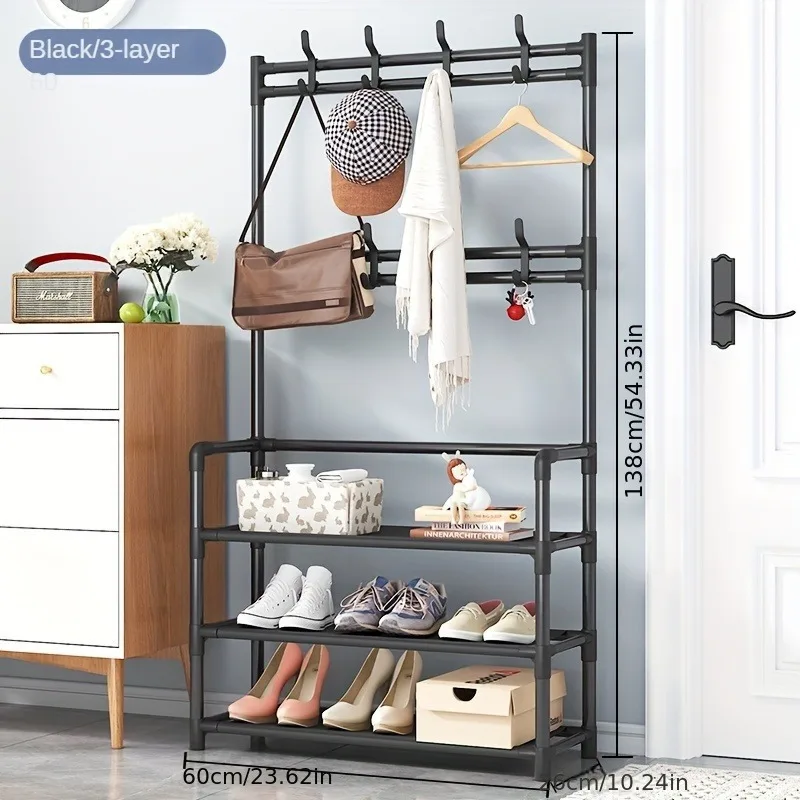 4/5-Tier Metal Coat and Shoe Rack with 8 Hooks ,for Living Room, Bedroom, Office, Shoe Storage Organizer, Shoe Storage Organizer