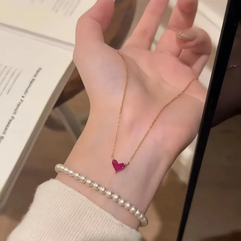 

Jenny&dave S925 Sterling Silver Plated 16k Gold Necklace Women's Heart-shaped Peach Heart Collarbone Chain