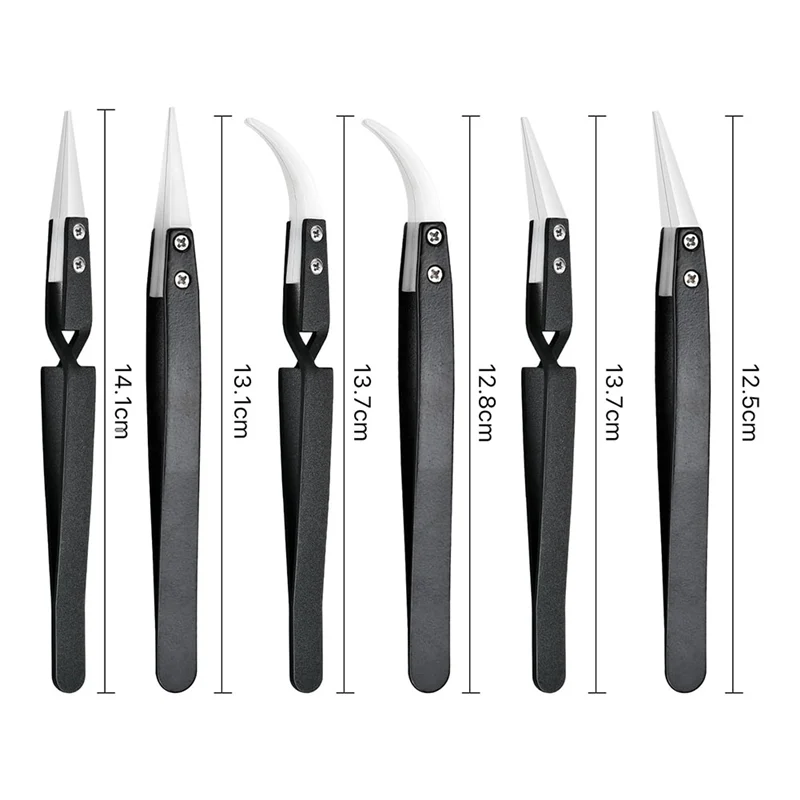 6 ชิ้น Precision ย้อนกลับเซรามิคแหนบชุด, ทน Electronics แหนบบัดกรี Anti - Magnetic Pointed สําหรับบัดกรีร้อน